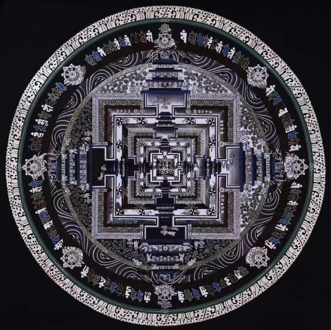 编号138-206931：黑银唐卡-时轮金刚坛城（50*50CM左右）