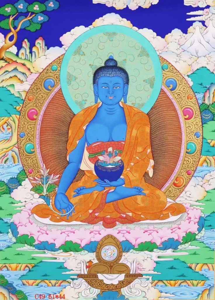 编号138-210324：彩绘唐卡-药师佛（61*44CM左右）