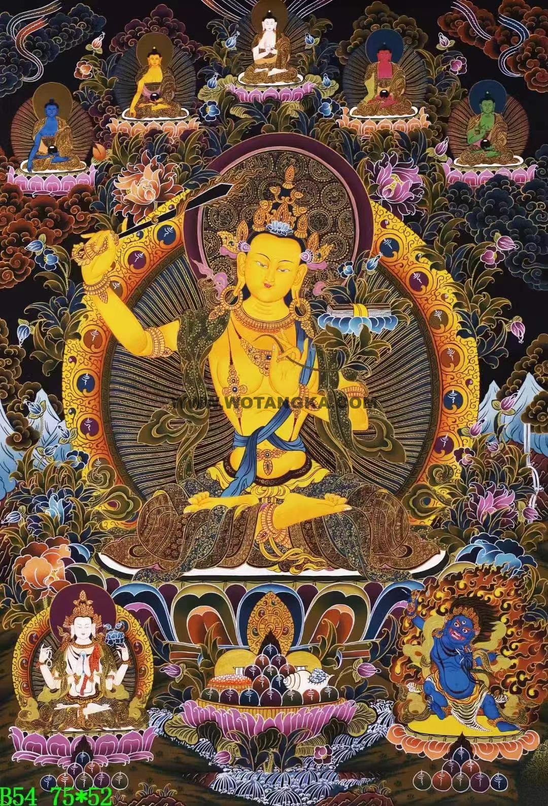 编号138-328068：黑金唐卡-文殊菩萨·三怙主（75*52CM左右）