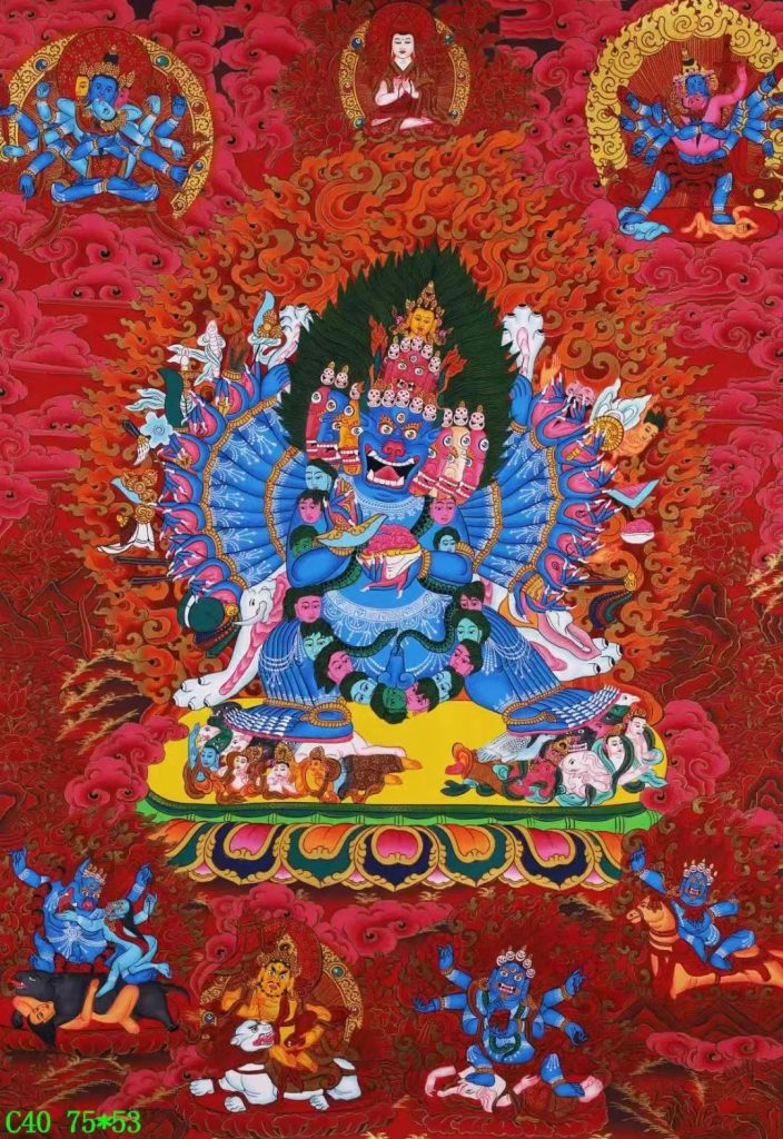 编号138-389250：红金唐卡-大威德金刚（75*53CM左右）