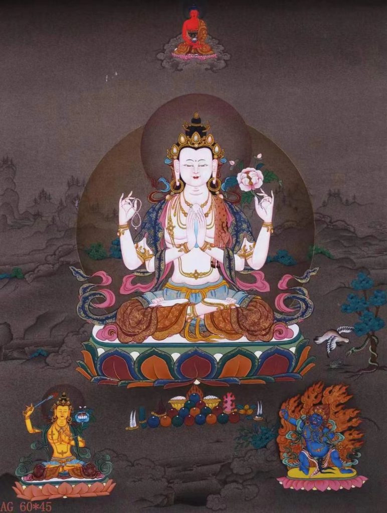 编号138-495665：嘎玛嘎赤-四臂观音·三怙主（60*45CM左右）
