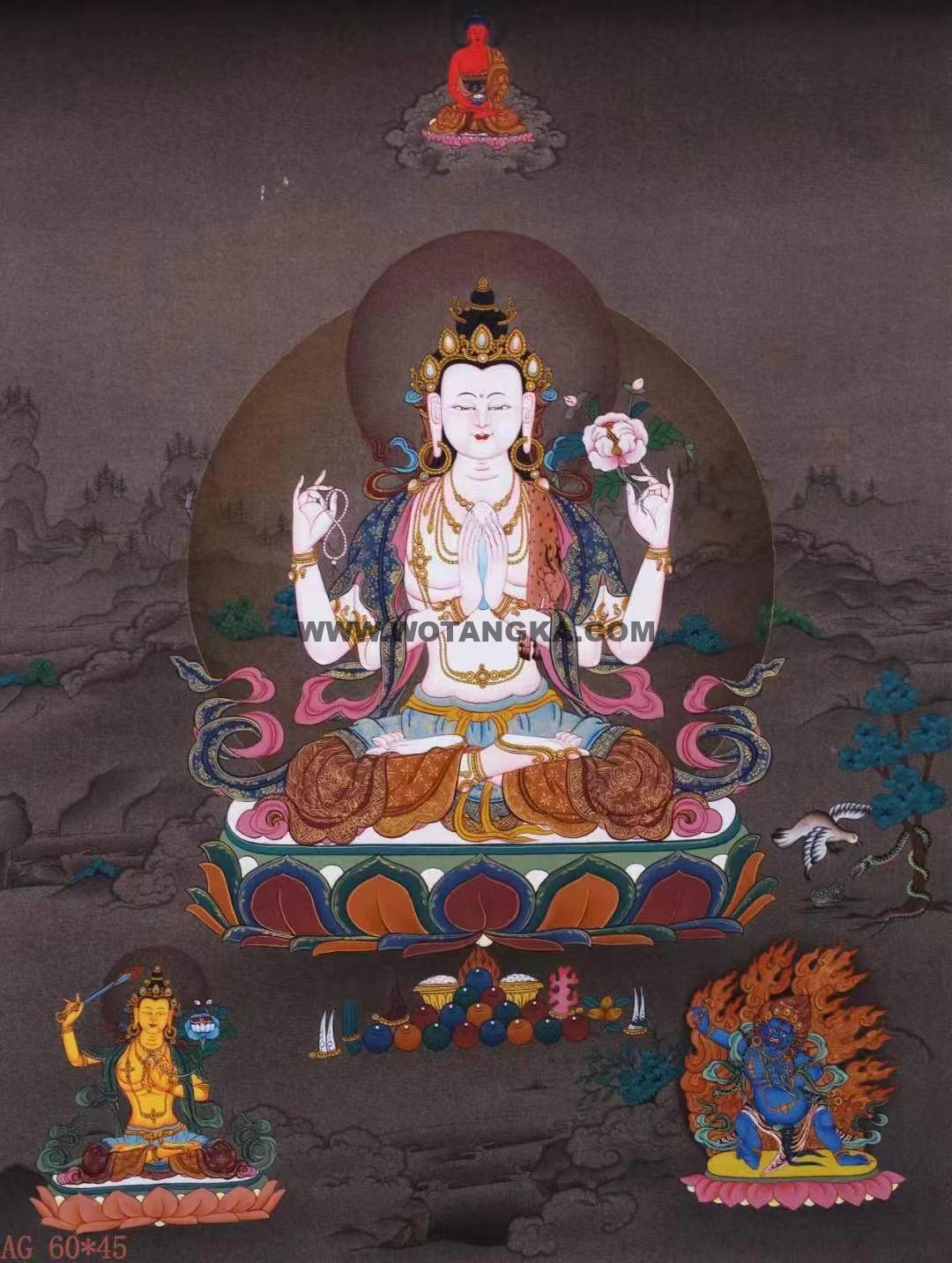 编号138-495665:嘎玛嘎赤-四臂观音·三怙主(60*45CM左右)