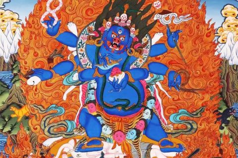 编号138-551288：彩绘唐卡-六臂玛哈嘎拉（75*51CM左右）