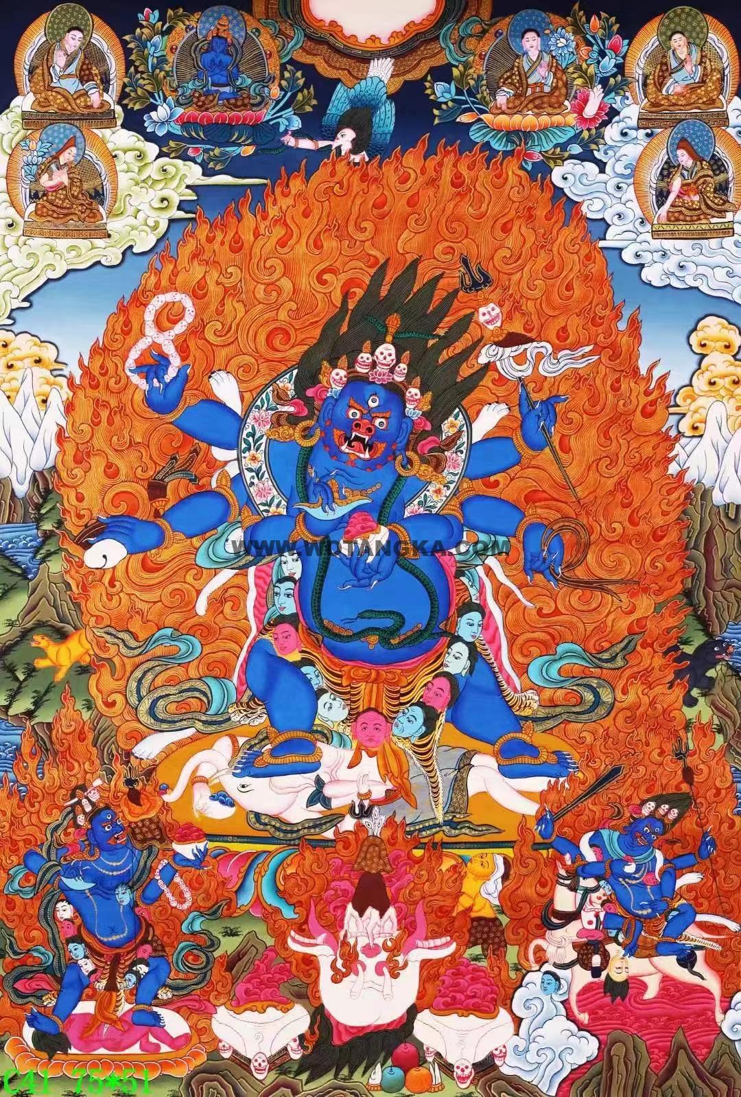 编号138-551288：彩绘唐卡-六臂玛哈嘎拉（75*51CM左右）