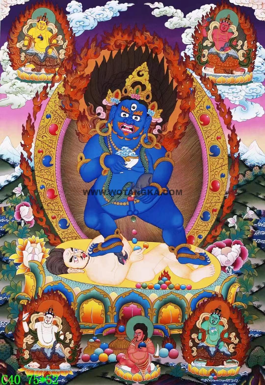 编号138-581582:彩绘唐卡-黑财神·五方财神(75*52CM左右)