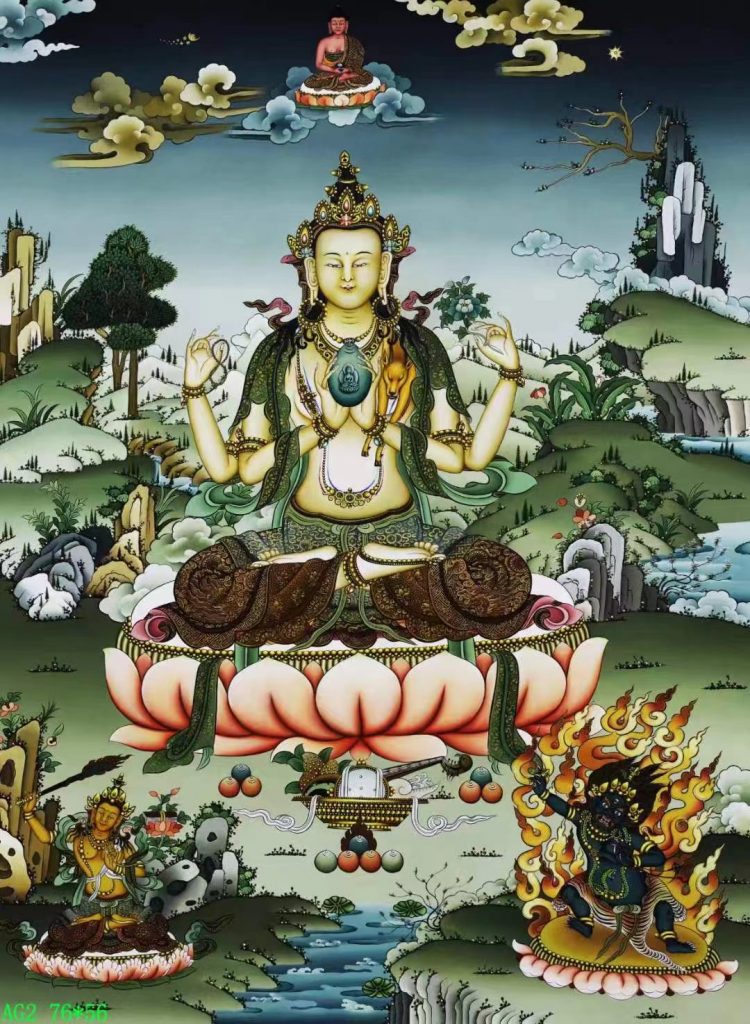 编号138-639240：嘎玛嘎赤-四臂观音·三怙主（76*56CM左右）