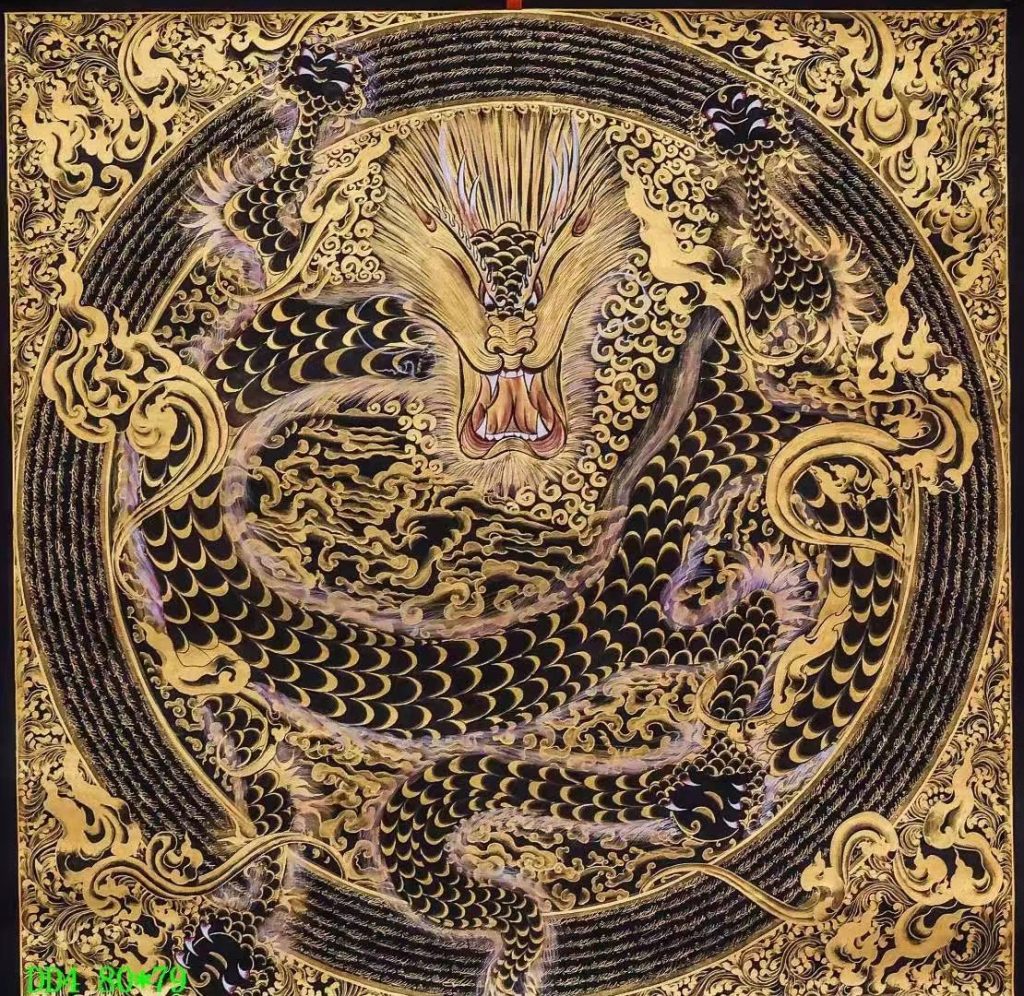 编号138-958162：黑金唐卡-龙坛城（80*79CM左右）