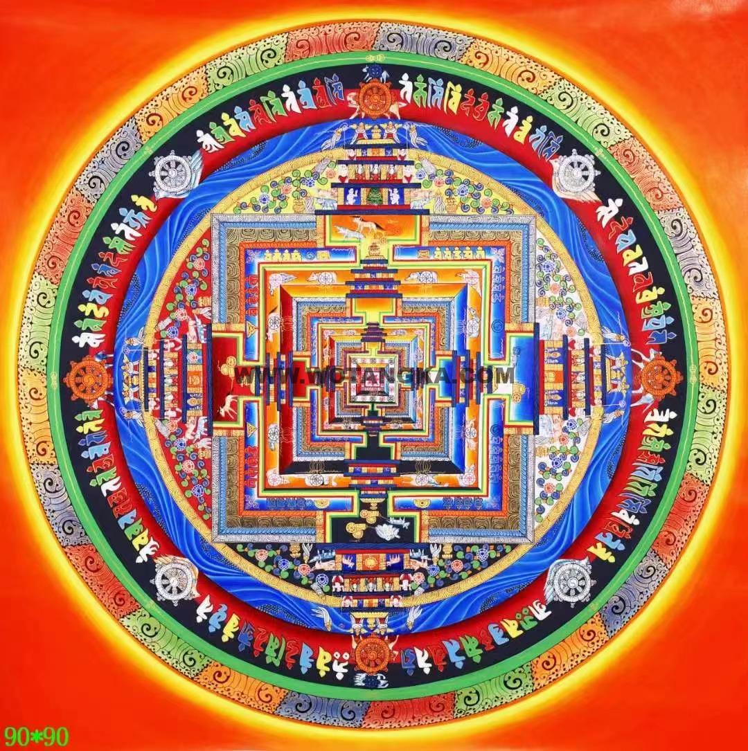 编号138-992681：彩绘唐卡-时轮金刚坛城（90*90CM左右）