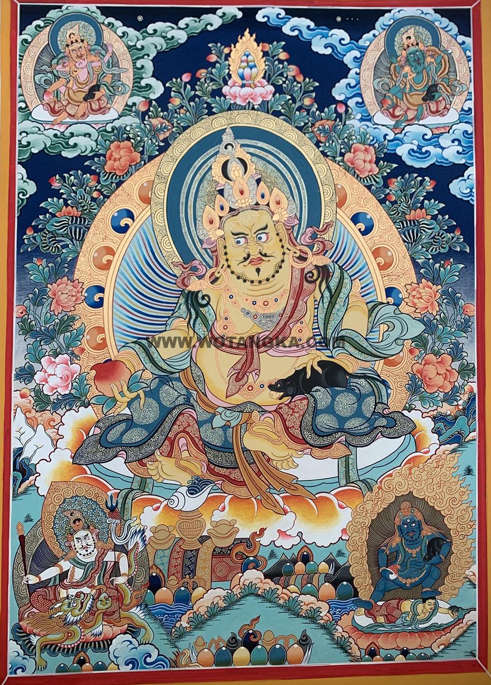 |已结缘·可定制|唐卡寄卖编号:JM·188-184859-黄财神五色众虹光法身吉祥财富供养图(彩唐)