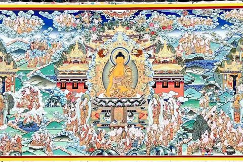 编号188-267975：彩绘唐卡-释迦牟尼佛（160*600CM左右）