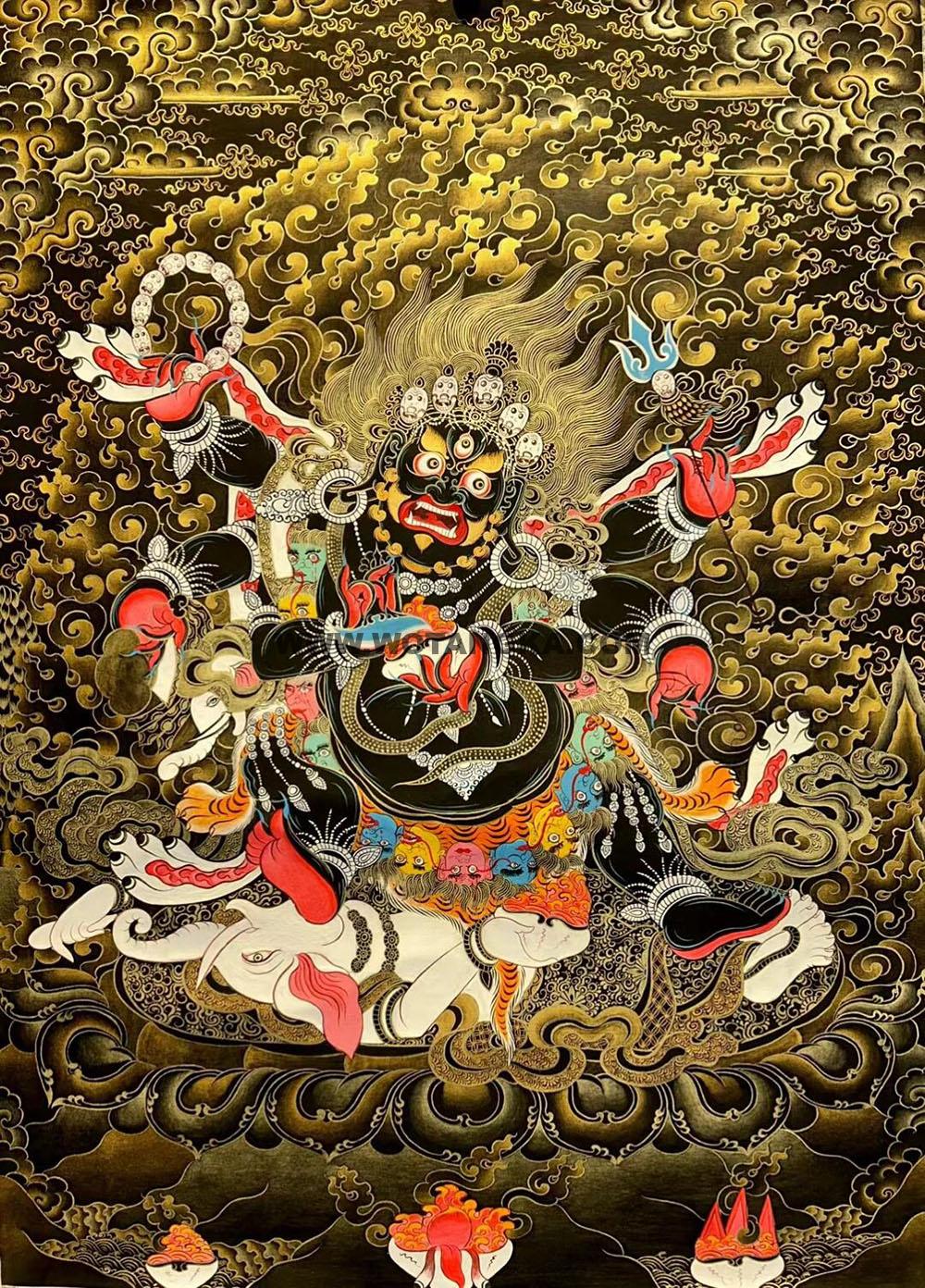 编号188-272189:黑金唐卡-六臂玛哈嘎拉(60*45CM左右)