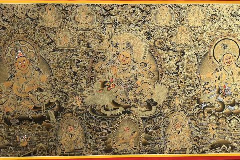 编号188-303181：黑金唐卡-财宝天王·五方财神（120*200CM左右）