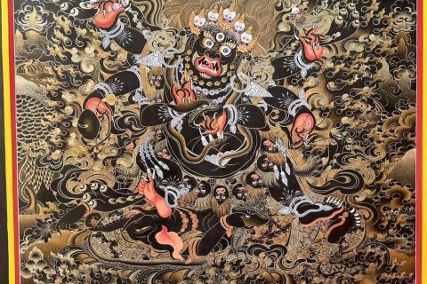 编号188-309595：黑金唐卡-六臂玛哈嘎拉（110*70CM左右）