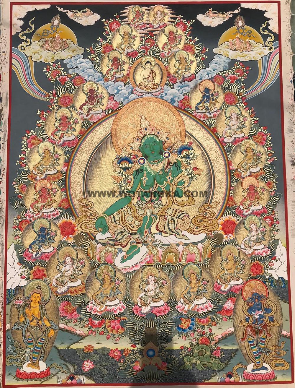 热贡-巴桑·画院:彩绘唐卡-绿度母·二十一度母(120*85CM左右)