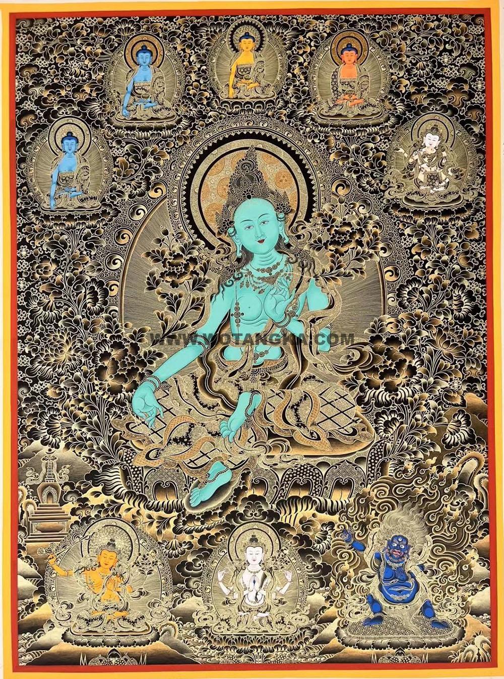 编号188-330021:黑金唐卡-绿度母(80*60CM左右)