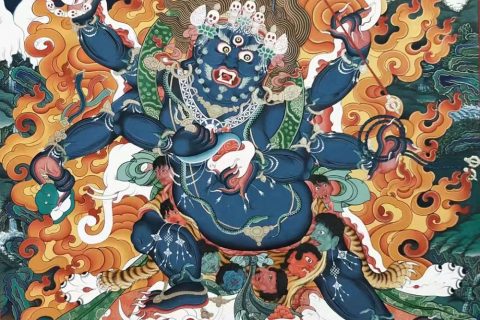 编号188-402408：彩绘唐卡-六臂玛哈嘎拉（80*60CM左右）
