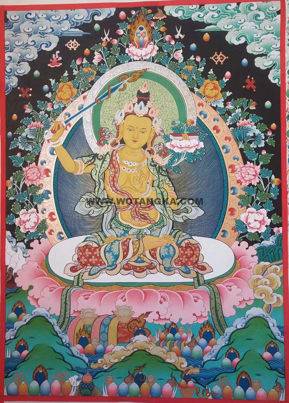 |已结缘·可定制|唐卡寄卖编号:JM·188-526943-文殊菩萨吉祥摩尼宝山智慧养图(彩唐)