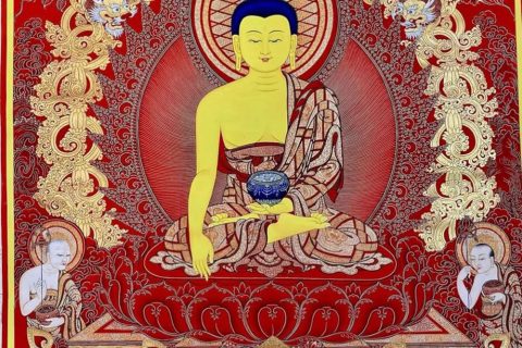 编号188-625051：红金唐卡-释迦牟尼佛（80*60CM左右）