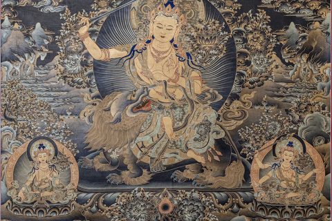 编号188-664052：黑金唐卡-文殊菩萨·五部文殊（100*70CM左右）