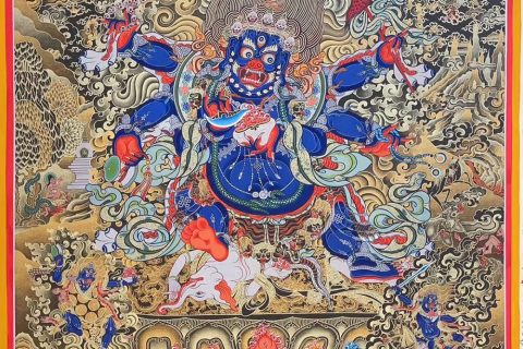 编号188-673056：黑金唐卡-六臂玛哈嘎拉（100*70CM左右）