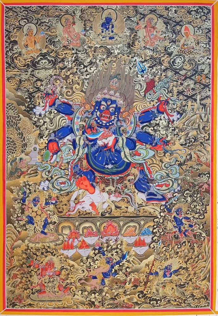 编号188-673056：黑金唐卡-六臂玛哈嘎拉（100*70CM左右）