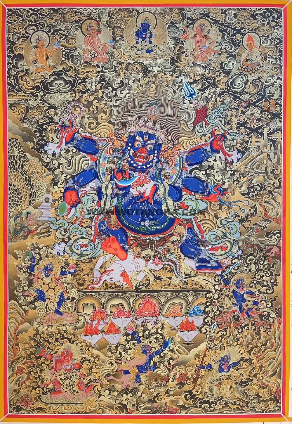 编号188-673056:黑金唐卡-六臂玛哈嘎拉(100*70CM左右)