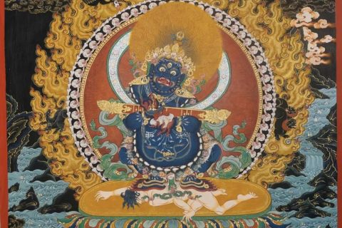 编号188-771275：黑金唐卡-二臂玛哈嘎拉·宝帐护法（80*60CM左右）