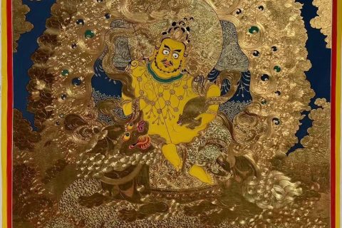 编号188-805799：黄金唐卡-财宝天王· 五方财神（100*70CM左右）