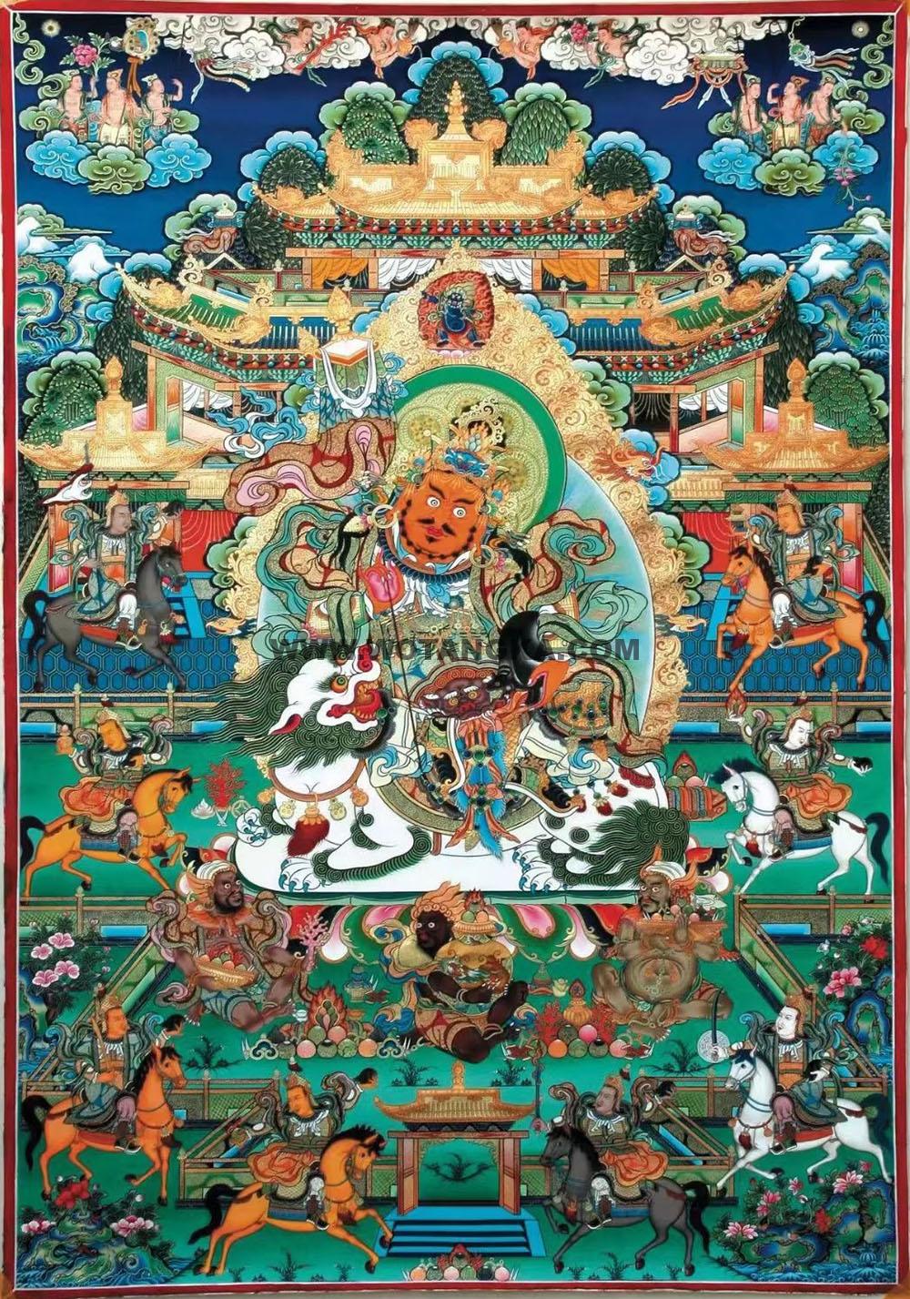 编号188-849695:彩绘唐卡-财宝天王·八马财神(120*90CM左右)