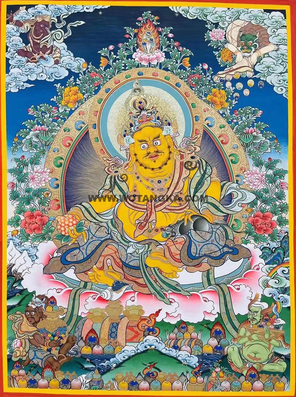 |已结缘·可定制|唐卡寄卖编号:JM·188-855444-黄财神四药叉众吉祥财富供养图(彩唐)