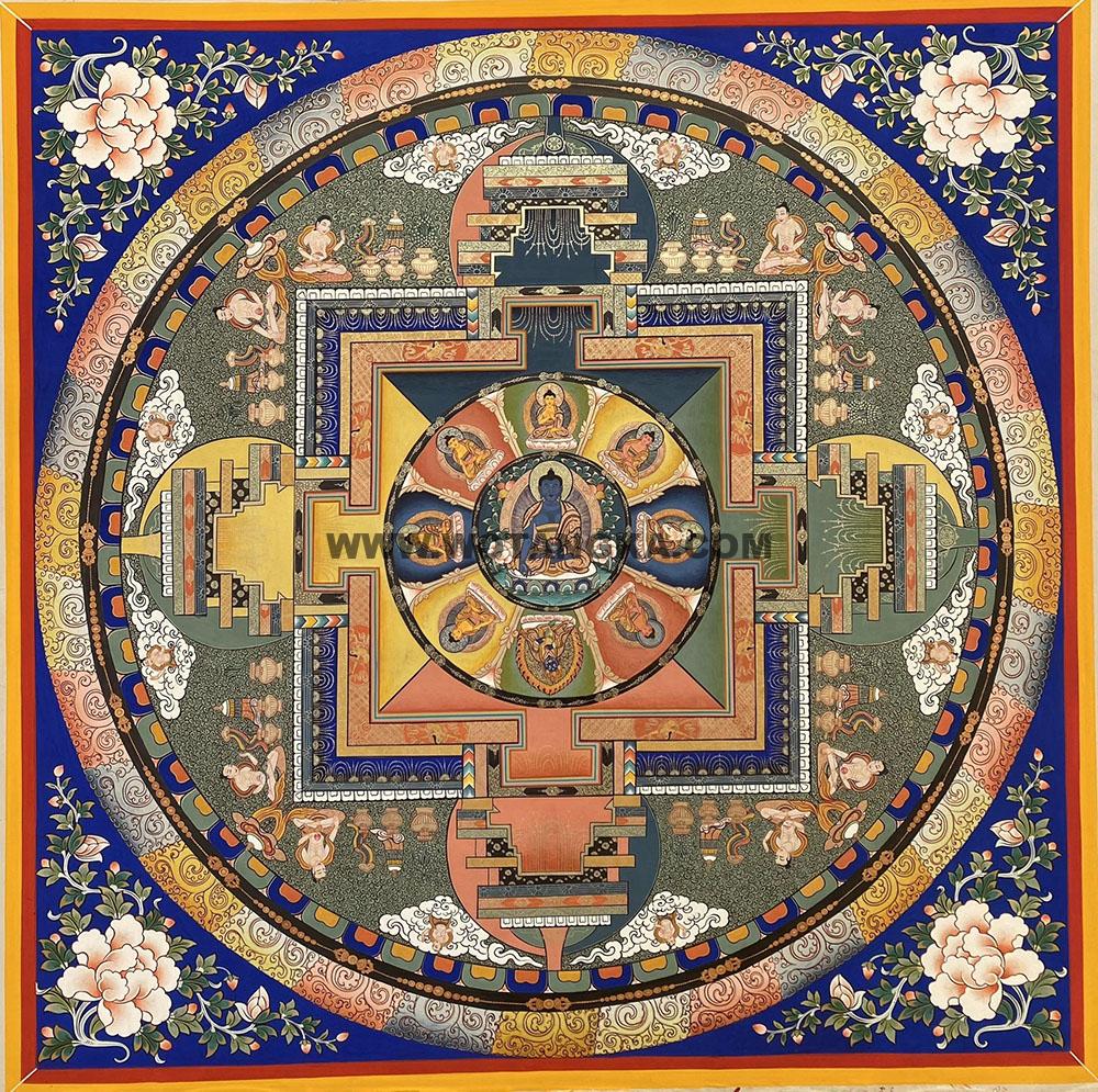热贡-尖木措·画院:彩绘唐卡-药师佛·药师七佛坛城(80*80CM左右)