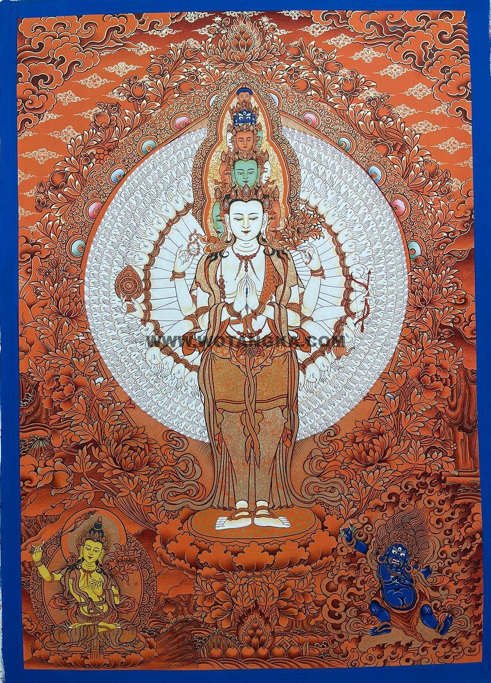 热贡-扎西·画院:红金唐卡-千手观音·三怙主(80*60CM左右)