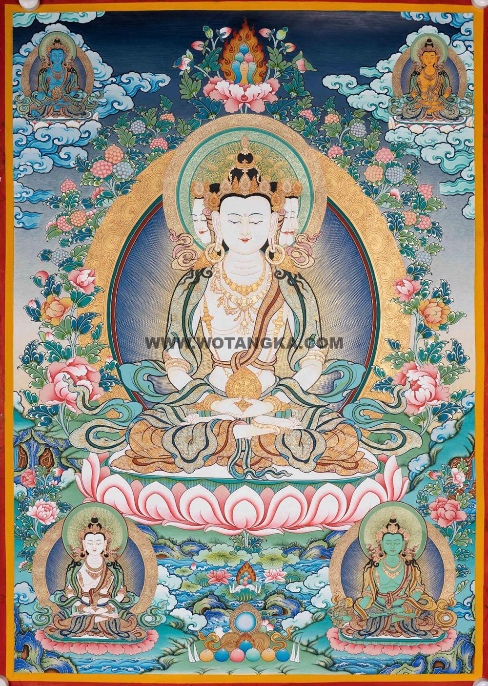 热贡-巴桑·画院:彩绘唐卡-四面大日如来·五方佛(100*70CM左右)