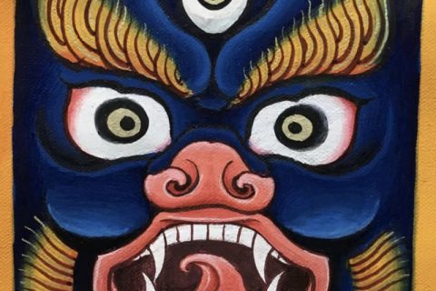 编号118-1013189：彩绘小唐卡-金刚手菩萨·佛头（长方形·5*4CM左右）