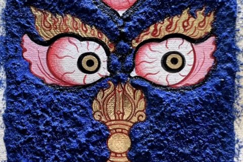 编号118-1032029：彩绘小唐卡-金刚手菩萨·佛头（长方形·5*4CM左右）