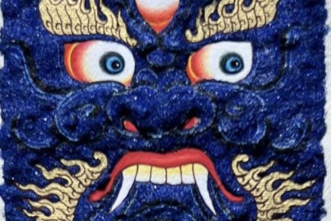 编号118-1079403：彩绘小唐卡-金刚手菩萨·佛头（长方形·5*4CM左右）