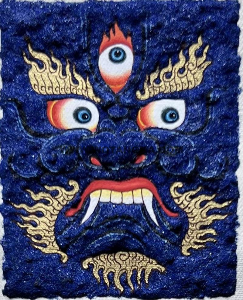 编号118-1079403：彩绘小唐卡-金刚手菩萨·佛头（长方形·5*4CM左右）