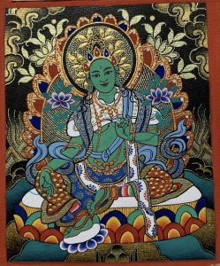 编号118-1831421：彩绘小唐卡-绿度母（长方形·5*4CM左右）