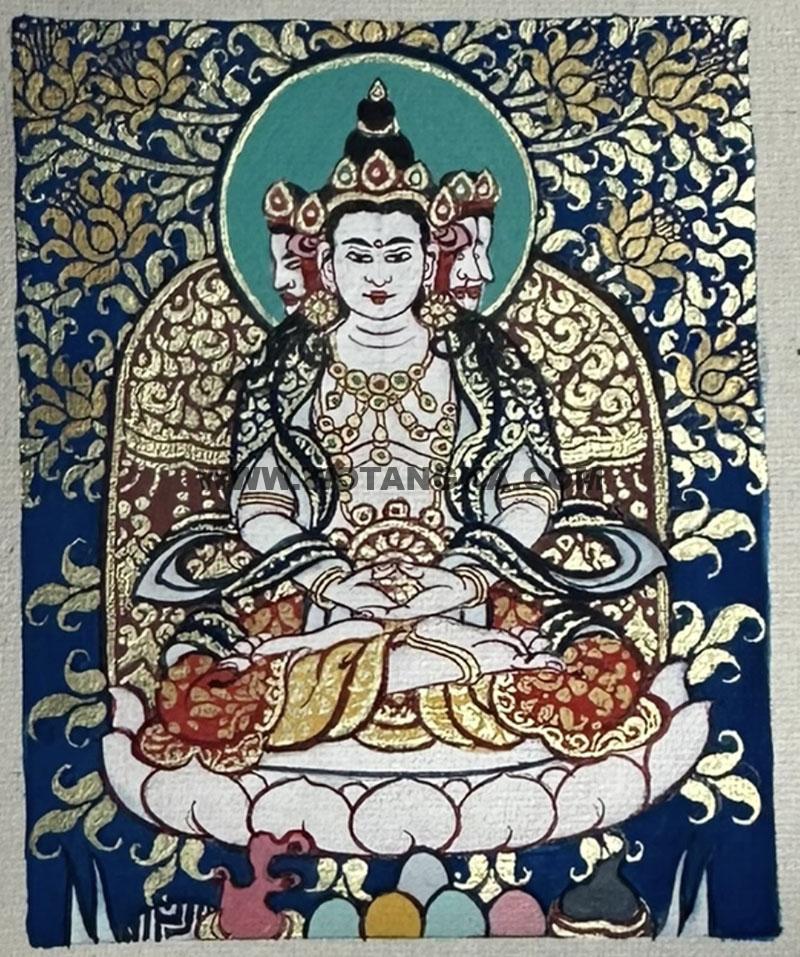 编号118-3031692：蓝金小唐卡-四面大日如来（长方形·5*4CM左右）