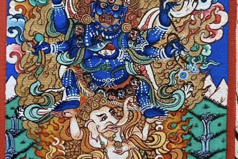 编号118-3764023：彩绘小唐卡-六臂玛哈嘎拉（长方形·5*4CM左右）