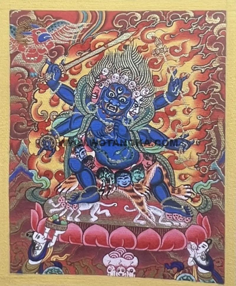 编号118-5014326：彩绘小唐卡-三面六臂金刚手菩萨（长方形·5*4CM左右）
