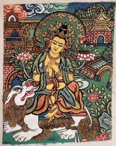 编号118-5185742：彩绘小唐卡-骑狮文殊菩萨（长方形·5*4CM左右）