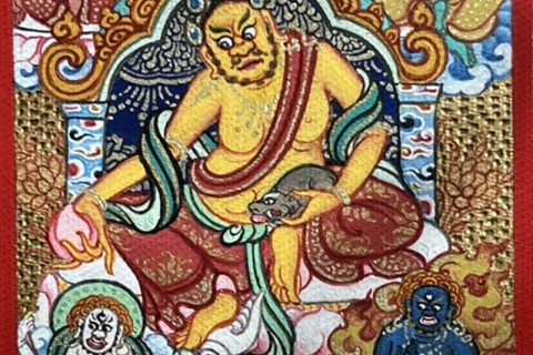 编号118-6064272：彩绘小唐卡-五方财神（长方形·5*4CM左右）