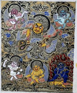 编号118-6117734：黑金小唐卡-财宝天王·五方财神（长方形·5*4CM左右）