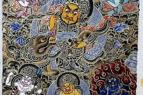 编号118-6117734：黑金小唐卡-财宝天王·五方财神（长方形·5*4CM左右）