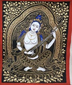 编号118-6300379：彩绘小唐卡-妙音天女（长方形·5*4CM左右）