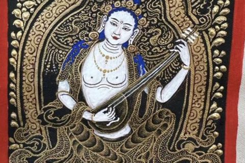 编号118-6300379：彩绘小唐卡-妙音天女（长方形·5*4CM左右）