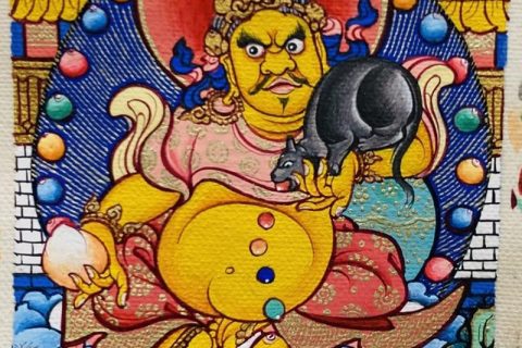 编号118-7077434：彩绘小唐卡-黄财神（长方形·5*4CM左右）