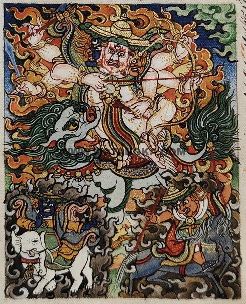 编号118-9019443：彩绘小唐卡-白哈尔王（长方形·5*4CM左右）