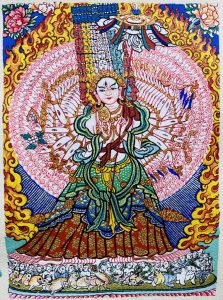 编号118-9124337：彩绘小唐卡-大白伞盖佛母（长方形·5*4CM左右）